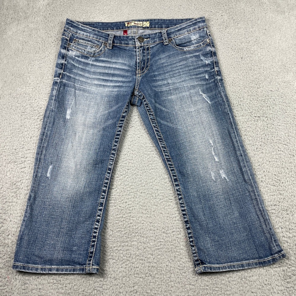 BKE Madison Capri Jeans 30 (Fits 32x20) Blue Distressed Denim Stretch Cropped